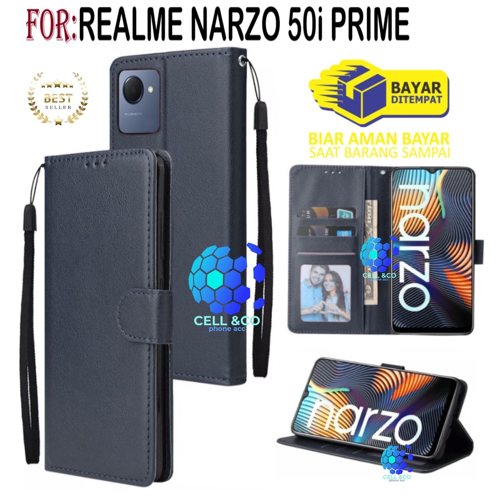 REALME NARZO 50i PRIME CASE FLIP LEATHER WALLET PREMIUM FLIP CASE BUKA TUTUP KESING HP CASING FLIP CASE WALLET REALME NARZO 50i PRIME