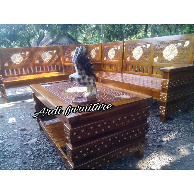 Meja kursi sudut ukir jati jepara