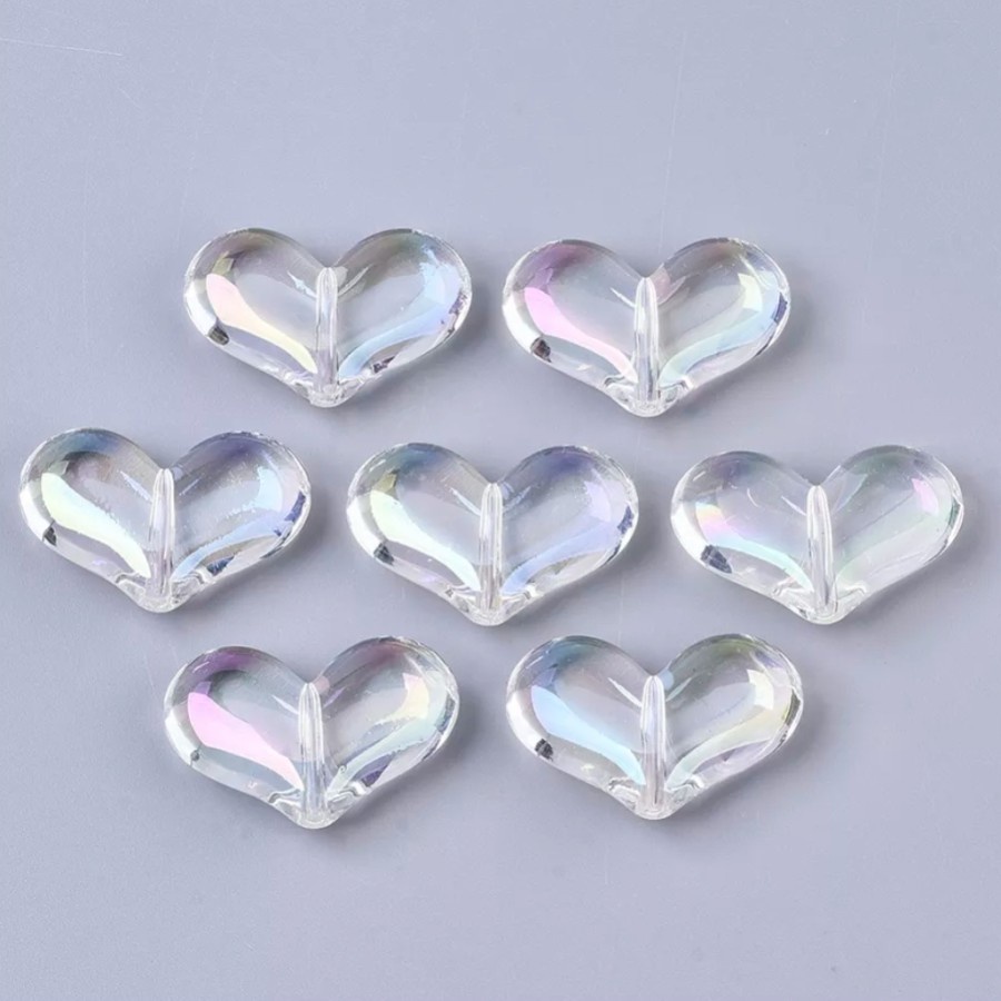 ISI 5 PCS MANIK MOTE BIG HEART CLEAR AURORA UV PLATING BAHAN KERAJINAN TANGAN DIY CANTIK BERKUALITAS