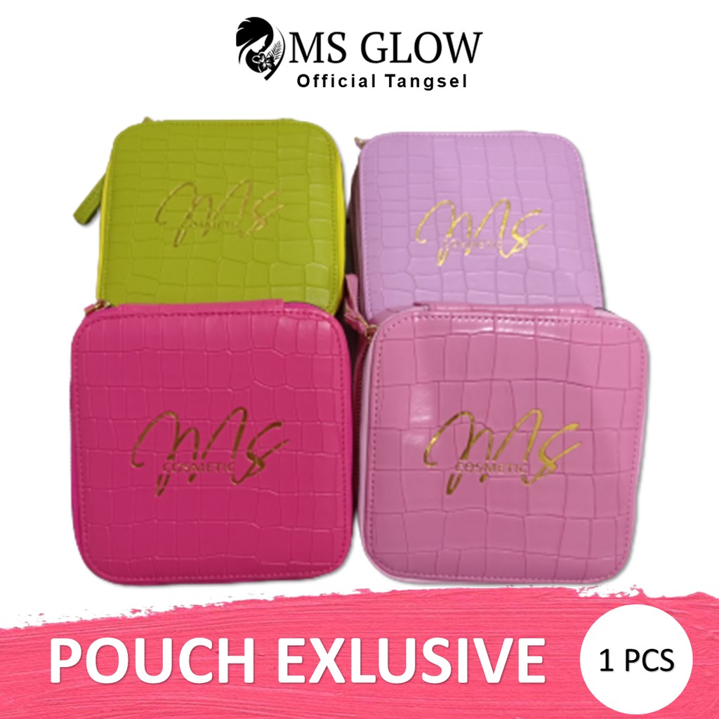 Pouch Ms Glow Tas Kosmetik Beauty Case Aksesoris Make up Tas Make up Travel Size Motif Croco