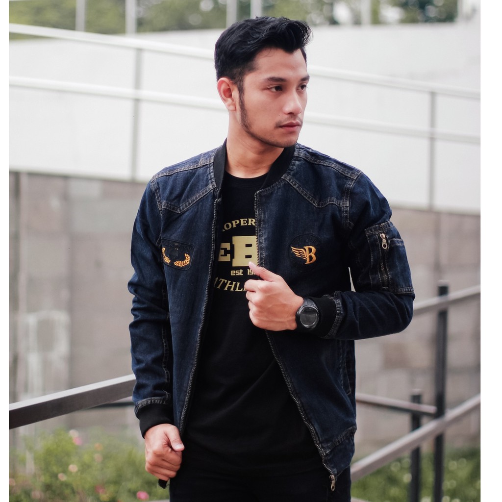 JAKET JEANS PRIA BOMBER BORDIR THE BERRY ORIGINAL