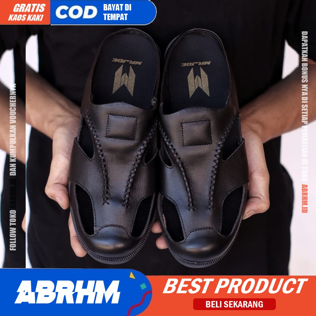 ABRHM X CONTRY Sandal Slide Pria Sandal Slop Pria Kulit Asli Sendal Selop Cowok / Cowo Bustong Keren