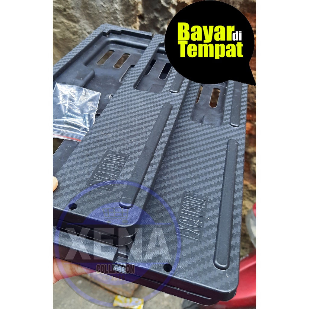 PROMO ! sepasang Dudukan Tempat Plat Nomor Motor Motif Karbon Honda Yamaha Universal