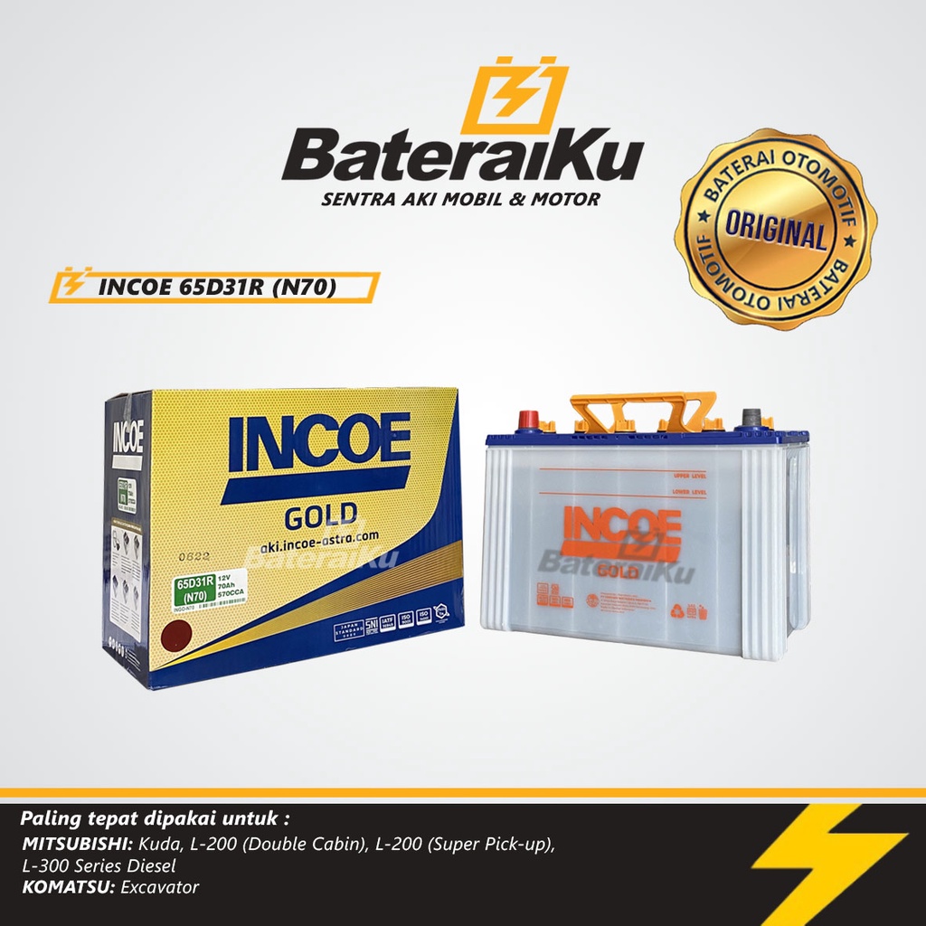 Aki Mobil Incoe Gold N70 Aki Hybrid Aki Basah Aki Excavator, L300, Excavator, dll