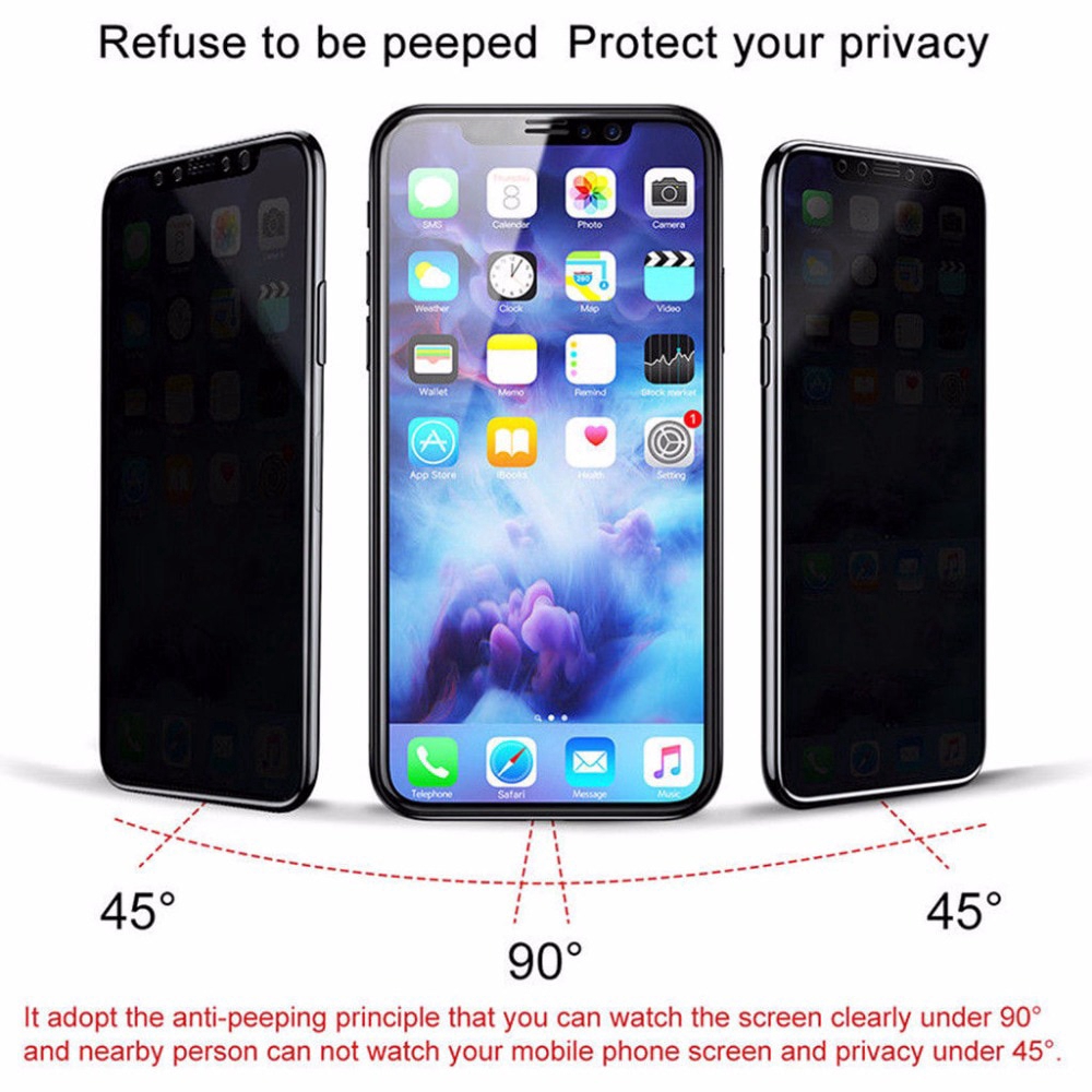 Tempered Glass Pelindung Layar Full Cover Anti Spy untuk iPhone x / XR / 6 / 6S / 7 / 8 Plus