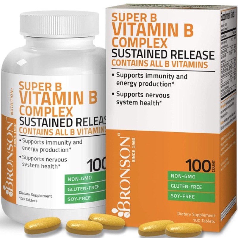 Bronson Super B Vitamin B Complex Sustained Release 100 Tablets Vit B