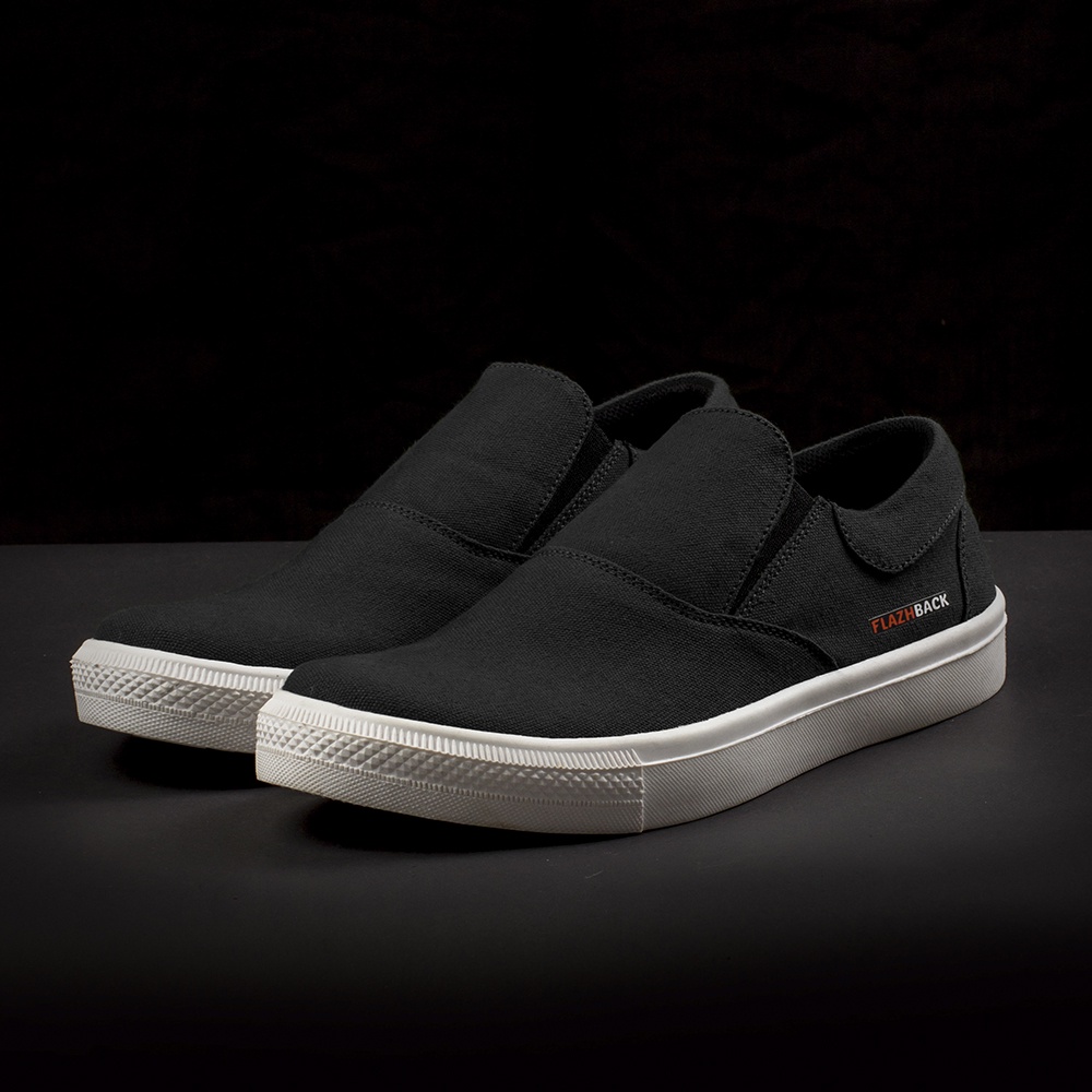 OWL BLACK |ManNeedMe x FLAZHBACK| Sepatu Sneakers Pria Casual Slip On Kanvas ORIGINAL