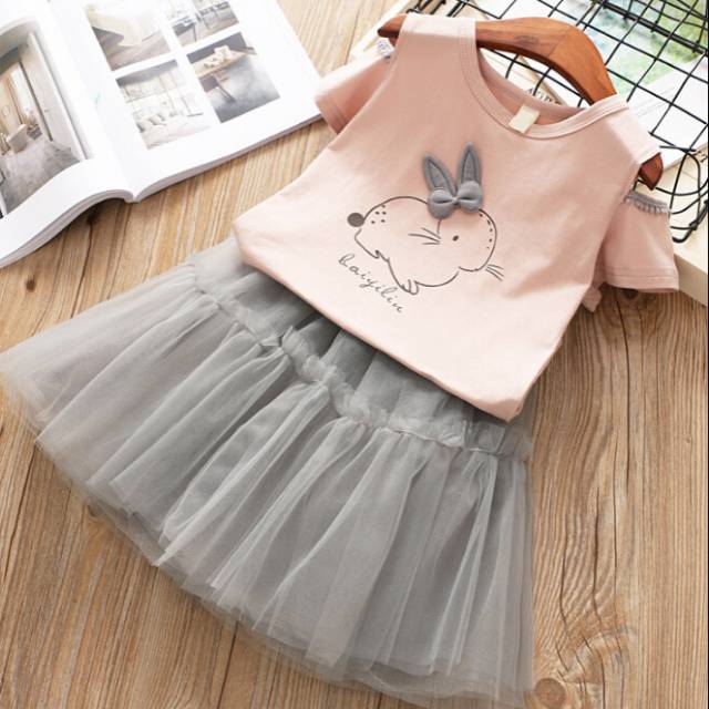 Setelan Bunny Bayi Anak Perempuan Impor / Atasan Dress Tutu Anak Cewek / Dress Bayi Newborn