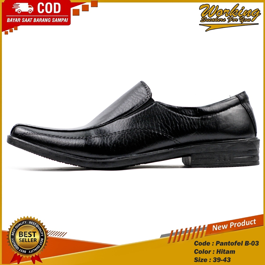 Sepatu Pantofel Slop B-03 Kulit Sintetis Asli