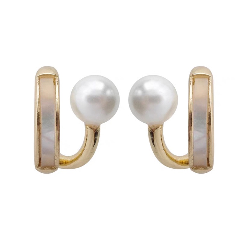 Anting Stud Bentuk C Aksen Mutiara Bahan S925 Silver Needle Gaya Korea