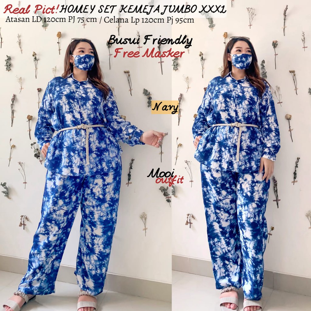 Mooi Outfit - Homey Set Jumbo Tiedye Awan - Free Masker - One Set Tiedye Jumbo Stelan Xxxl