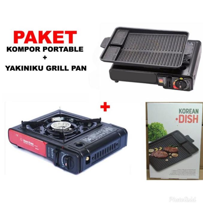 PAKET KOMPOR PORTABLE BBQ YAKINIKU GRILL PAN - Kemasan KOPER