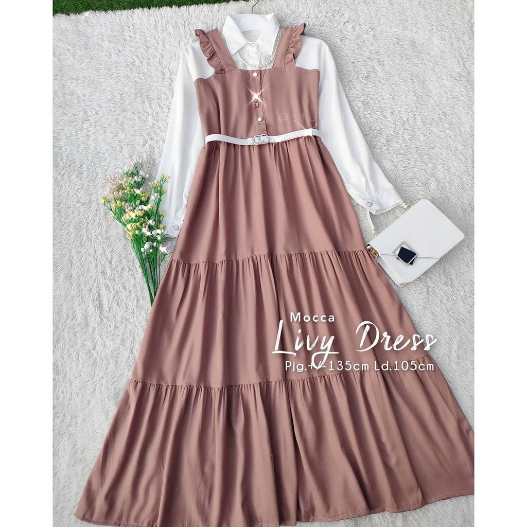 (HARGA TERMURAH) GAMIS WANITA LIVY DRESS /GAMIS REMAJA KEKINIAN/FREE BELT /KOREANSTYLE