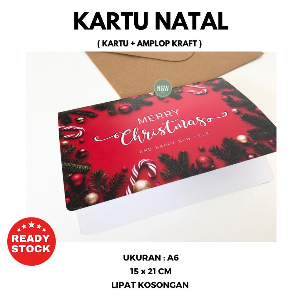 Kartu ucapan Merry christmas kartu+amplop A6 kraft kado