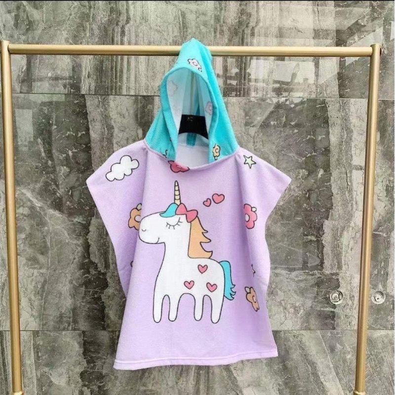 Handuk Ponco Anak Motif Karakter Microfiber-Unicorn Purple