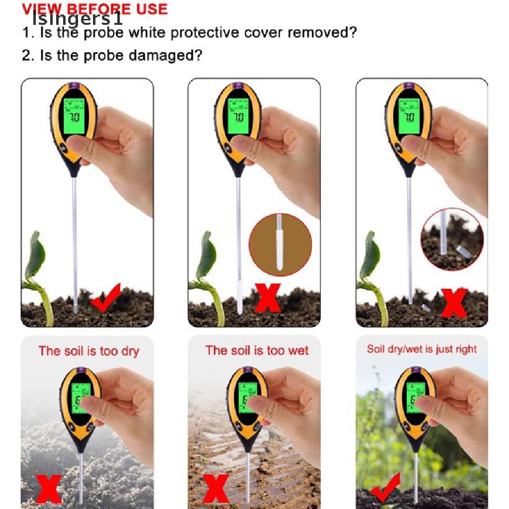 (lsingers1) 4 in 1 Alat Tester PH Kelembaban Tanah