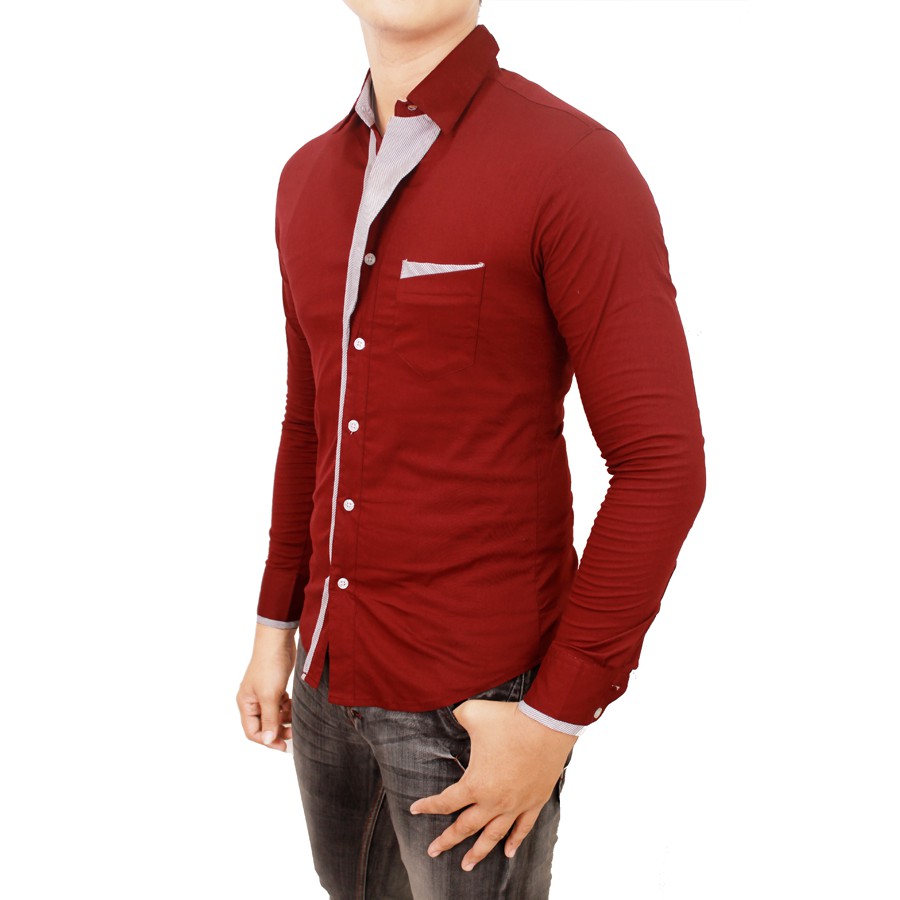 Kemeja Slimfit Model Korea Warna Merah Marun – FBL 05