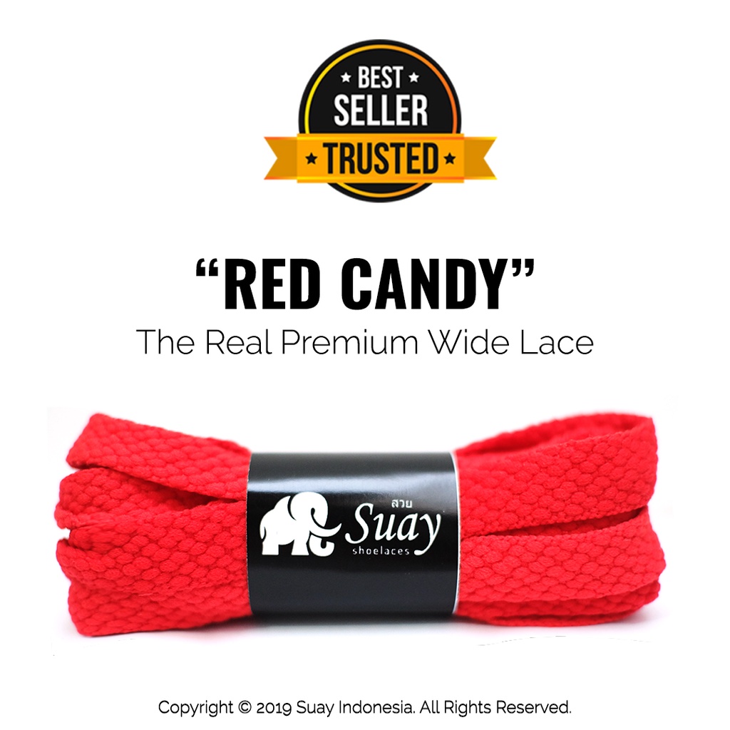 Tali Sepatu Gepeng Lebar Merah (Wide) Premium Shoelace Red Candy Surabaya