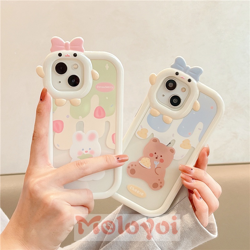 Soft Case TPU Motif Kartun Beruang / Kelinci / Es Krim 3D Untuk IPhone 7 8 14 Plus 13 11 12 14 Pro MAX 6 6S XR X XS MAX SE