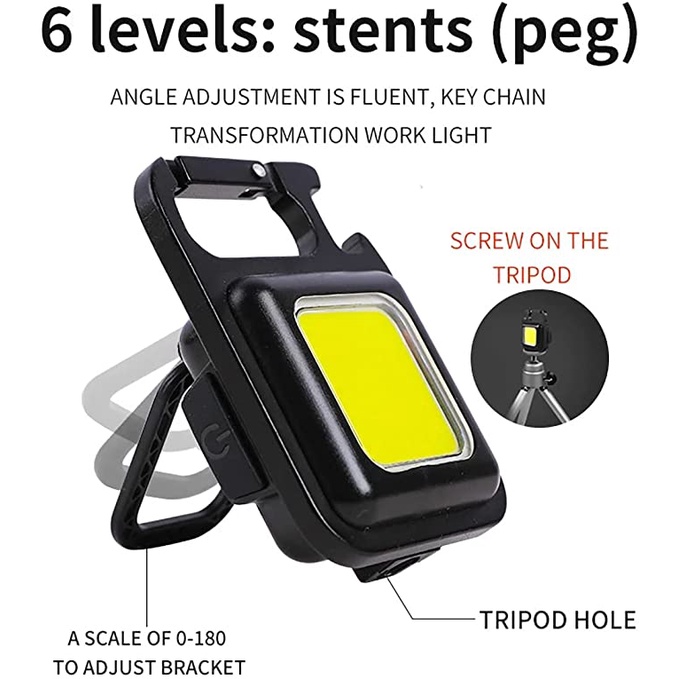 Senter Led COB Mini 800 Lumens Terang Rechargeable Dengan Gantungan Kunci Untuk Camping / Outdoor