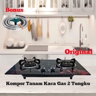 Kompor Gas Tanam Kaca 2 Tungku LKL Nasional Minimalis Tahan Panas