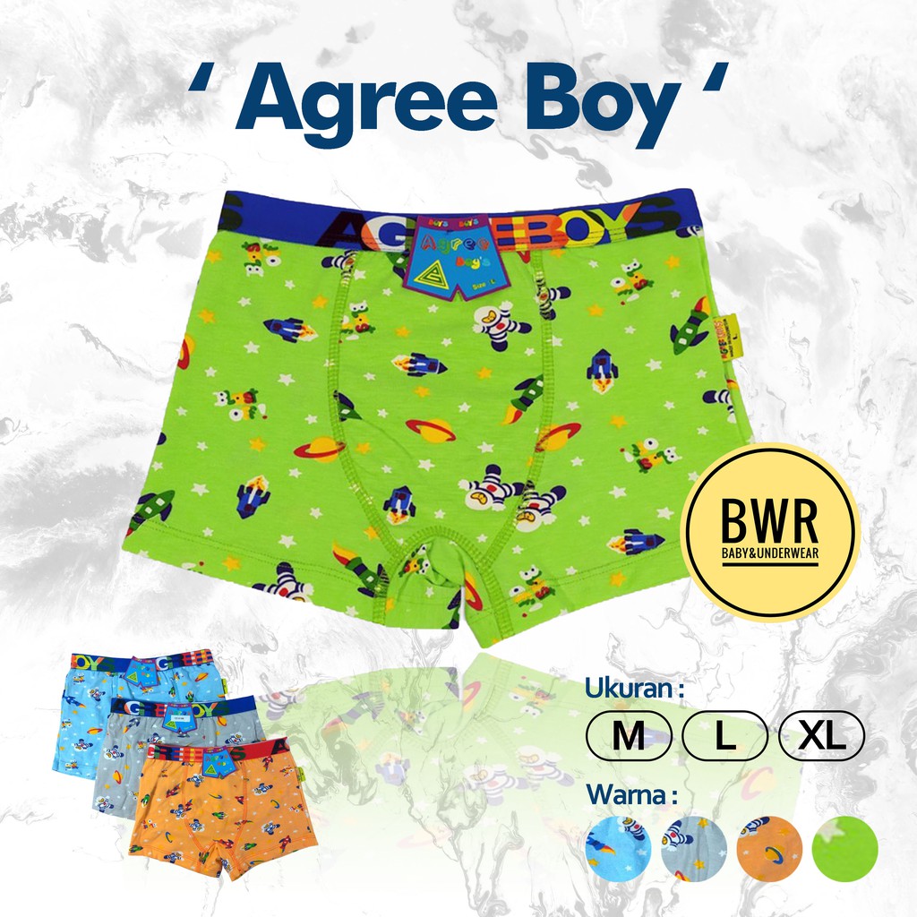 Boxer Agree 6168 Kids WARNA | Celana Dalam Anak Boxer Dasar Warna Motif Lucu - Bwr