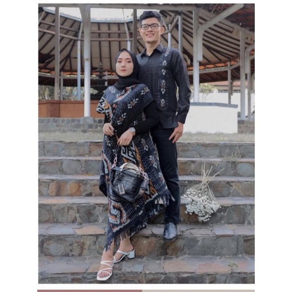 cople baju tenun motif Toraja + gres masker tenun
