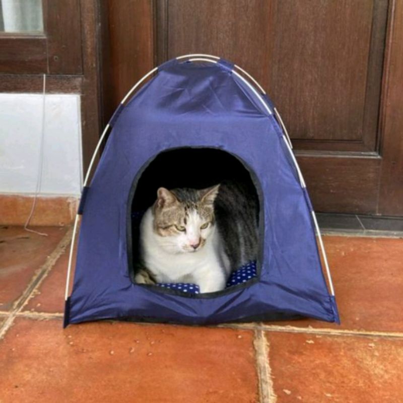 Rumah kucing anjing lucu bentuk tenda - gratis kasur