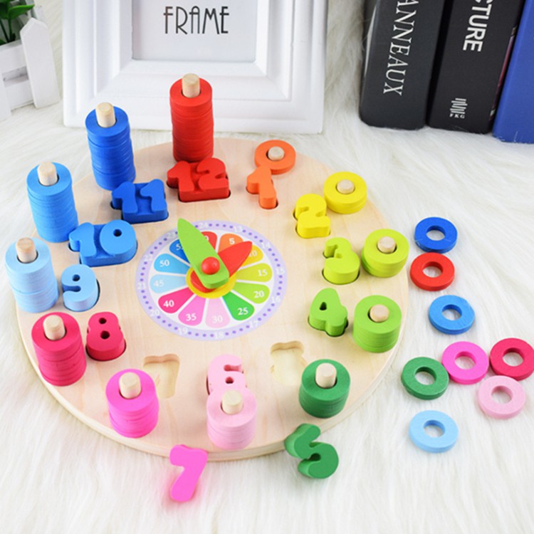 Mainan Edukasi Montessori wooden Toys Puzzle Rainbow Clock