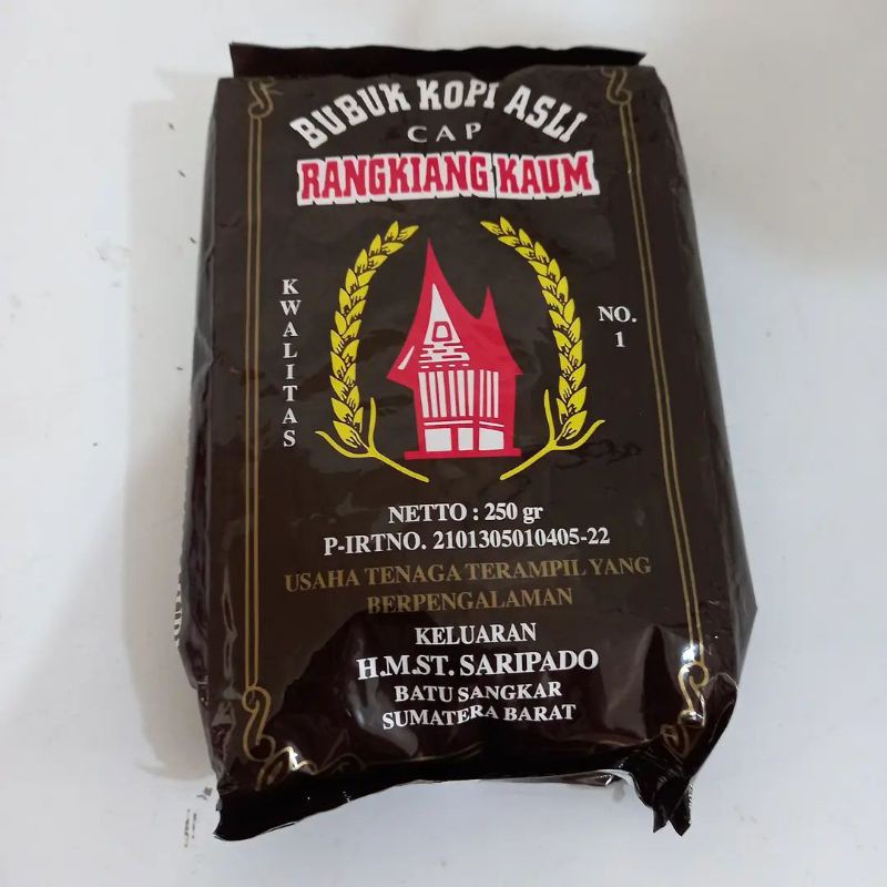 

Bubuk Kopi Asli Cap Rangkiang Kaum 250 Gram Saripado Batusangkar