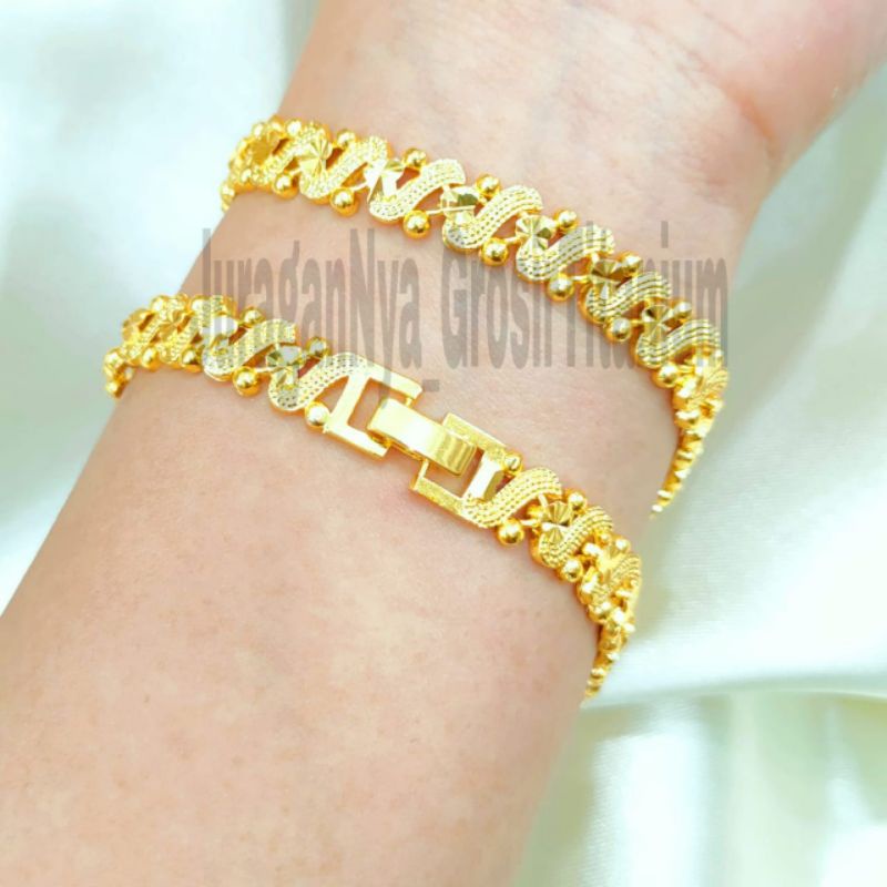 GELANG+CINCIN Titanium emas Hongkong 24k perhiasan fashion Korea anti karat&amp;anti luntur