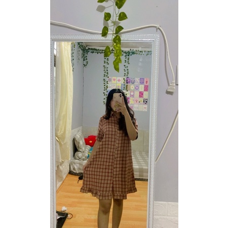 Tunik Kotak-kotak wanita terbaru korea style