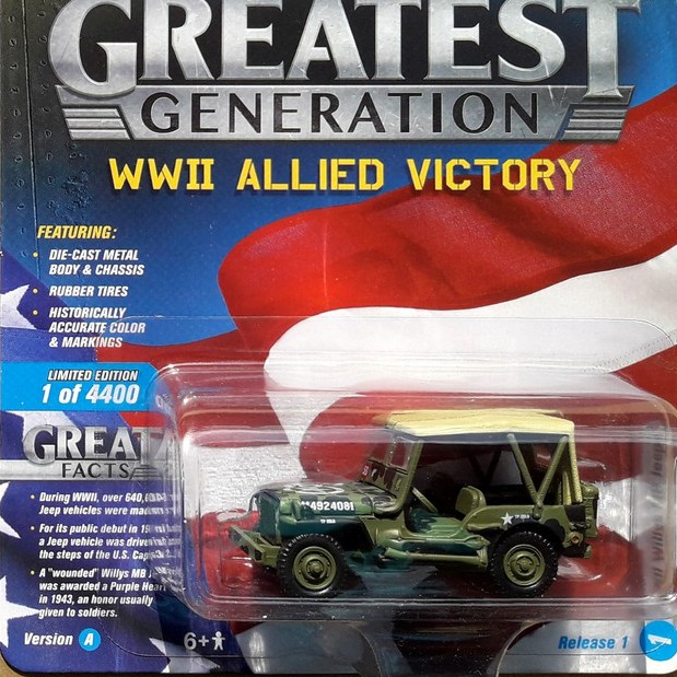 JOHNNY LIGHTNING The GREATEST GENERATION ARMY WWII JEEP WILLYS MB CLEAN VERSION - FJ40 TLC RUBICON