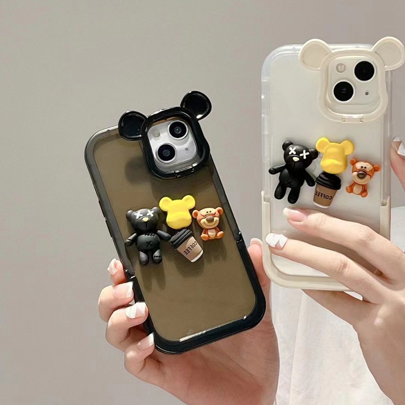 Casing Soft Case IPhone XS Max XR 11 12 13 14 Pro Max 14 pLUS 7 + 8 + Aksen Boneka Beruang 3D