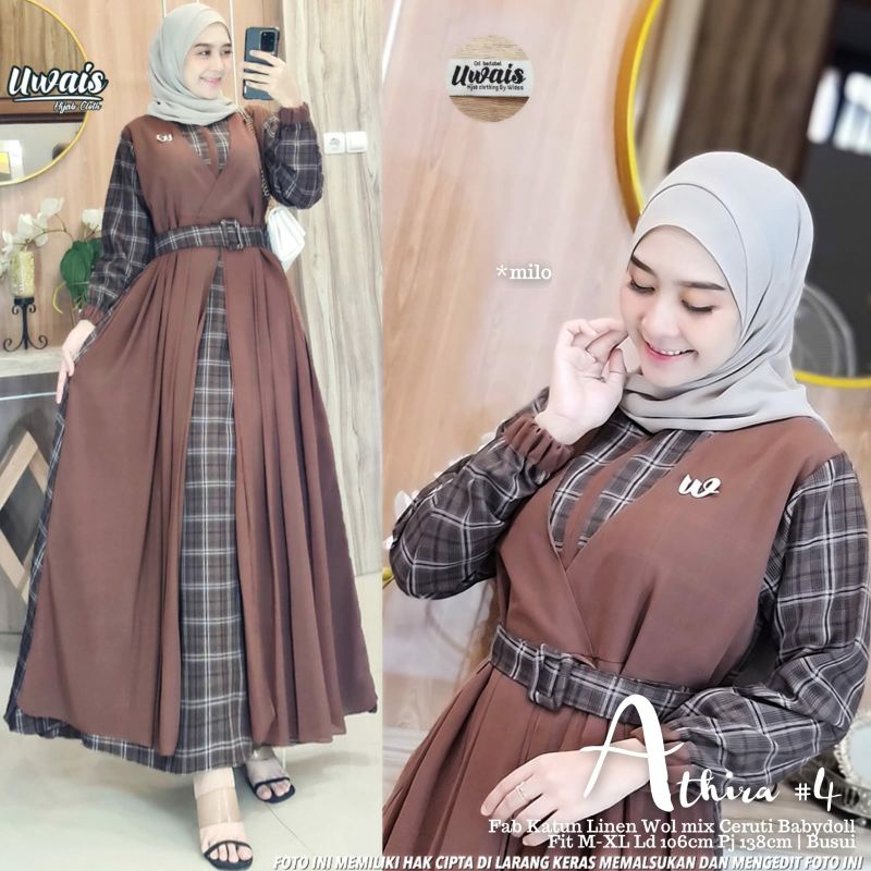 Athira #4 ori Uwais gamis dress maxy linen mix ceruty ld 106 terbaru original Uwais