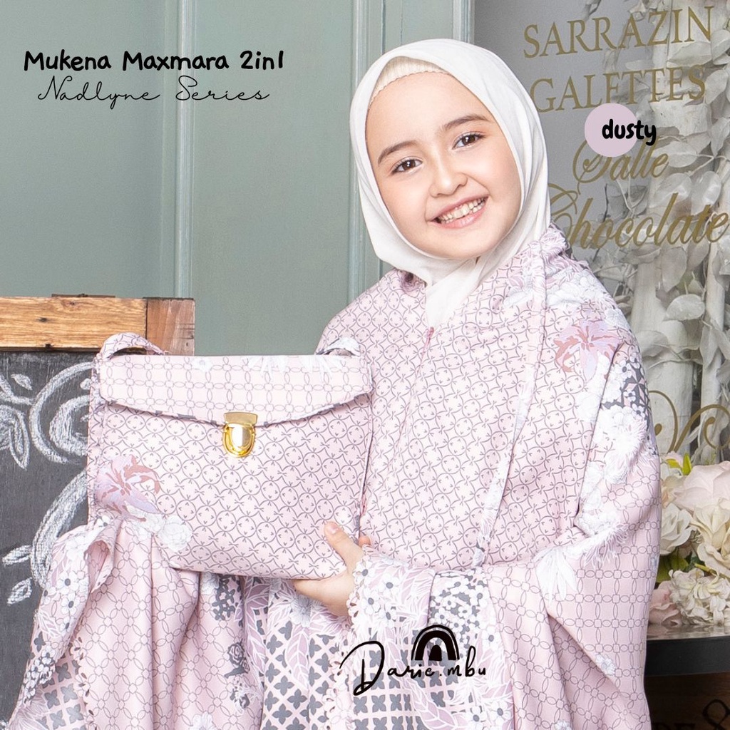 Mukena Couple Ibu dan Anak Maxmara Luxury 2in1 Printing Premiun Laser Cut Mewah Tas Sajadah