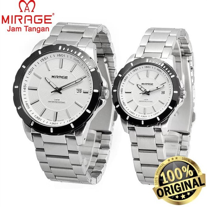Jam Tangan Couple Mirage Original 8549 Silver Garansi Resmi Water Resistant 3 ATM