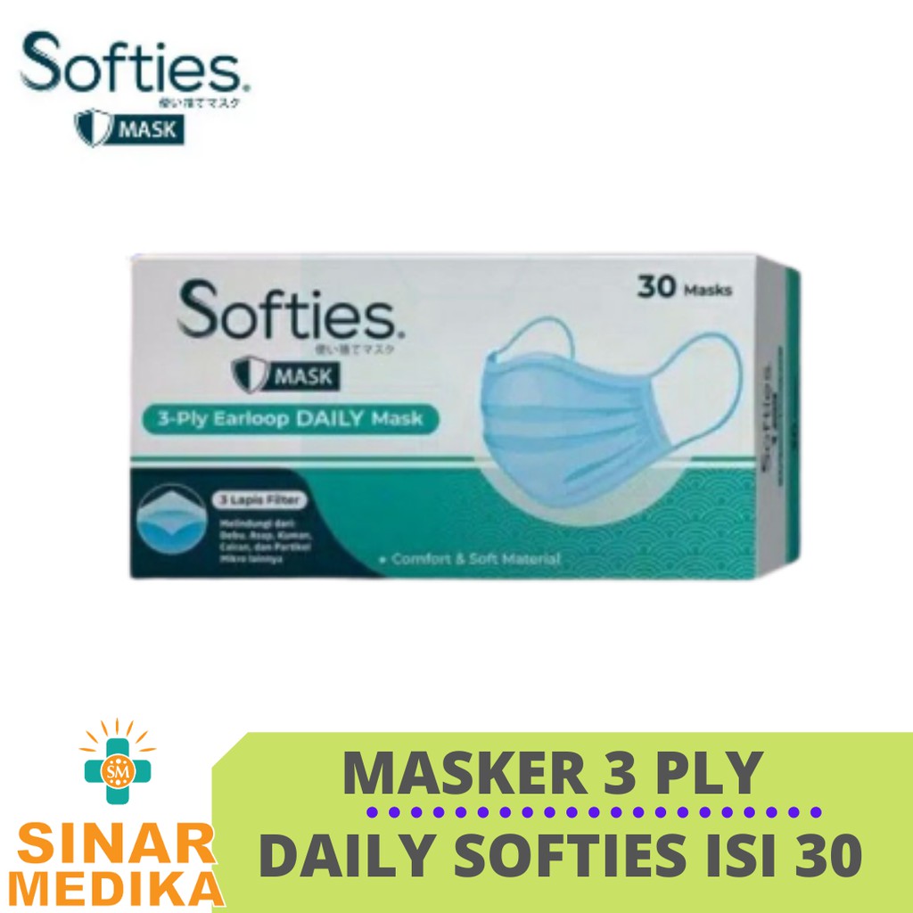 MASKER 3 PLY DAILY SOFTIES 1 BOX ISI 30 EARLOOP . MASKER CANTOL