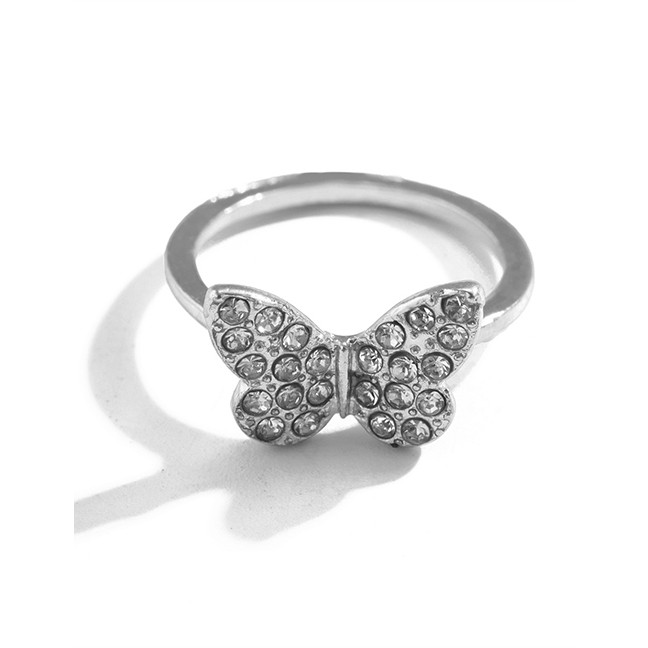 LRC Cincin Fashion Gold Color Butterfly Diamond Alloy Ring P51191