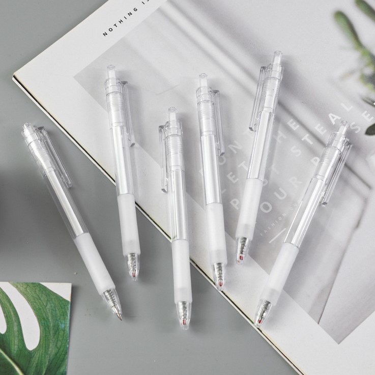 

[SCRIBBLE_ID] Pena Gel Mekanik 0.5mm White Minimalist Aesthetic Pen Tinta Hitam Motif Bening