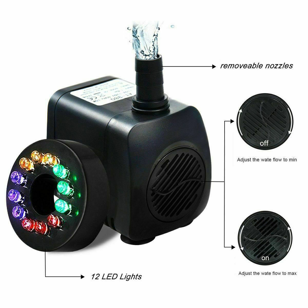 Pompa Filter Air Mancur Elektrik 800l / H Dengan 12 Lampu Led Untuk Akuarium / Kolam Ikan