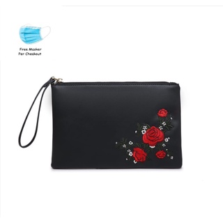 Image of Pouch black floral wallet Bordir