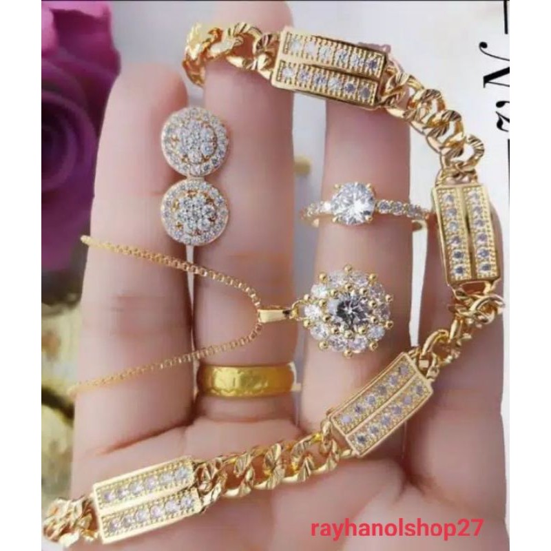 SET PERHIASAN WANITA DEWASA LENGKAP FULL PERMATA FHASION RO-27 LAPIS EMAS 24 K