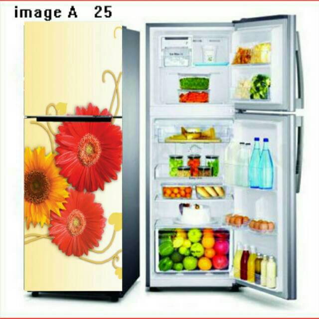 Stiker kulkas motif bunga 2 pintu