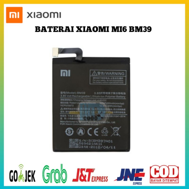 Baterai Batre Battery Xiaomi MI6 Mi 6 BM39