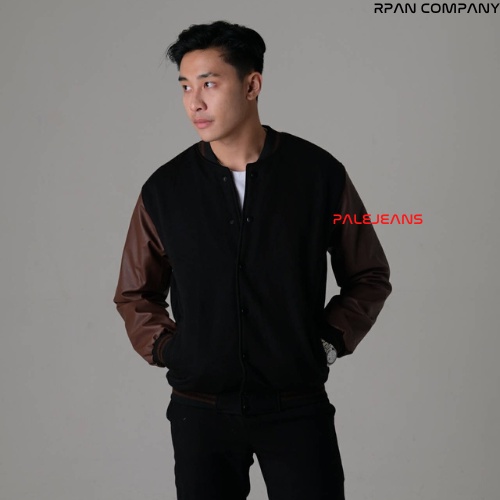 PaleJeans Varsity Jacket Leather Basic / Jaket Varsity Kulit Pria / Jaket Bomber Baseball Pria / Jaket Pria.