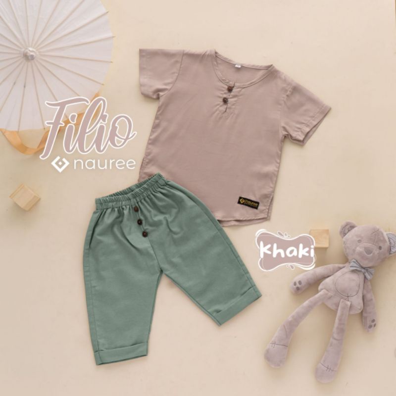 Nauree -  One Set Filio Warna Khaki Setelan Baju Anak Laki Laki