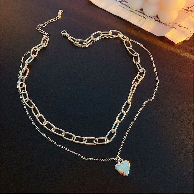 Double-layer chain love necklace female wild simple heart-shaped temperament fashion clavicle chain