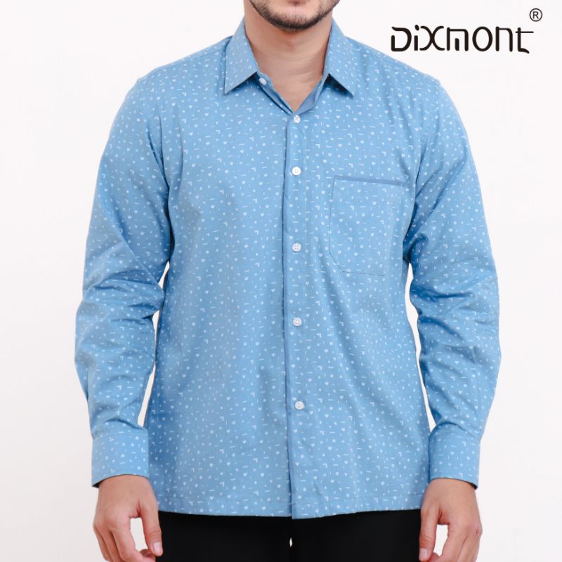 Dixmont Kemeja Pria Basic Formal Motif Lengan Panjang Hem ML00321