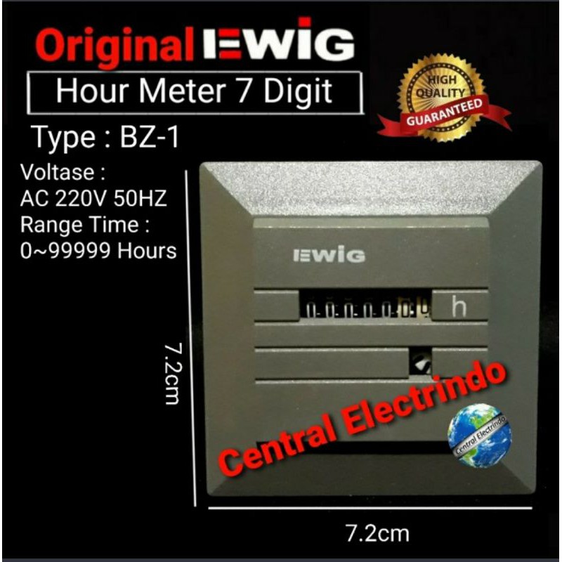 Hour Meter EWIG BZ-1 7 Digit AC 220V (Pengukur Waktu Pemakaian Listrik)